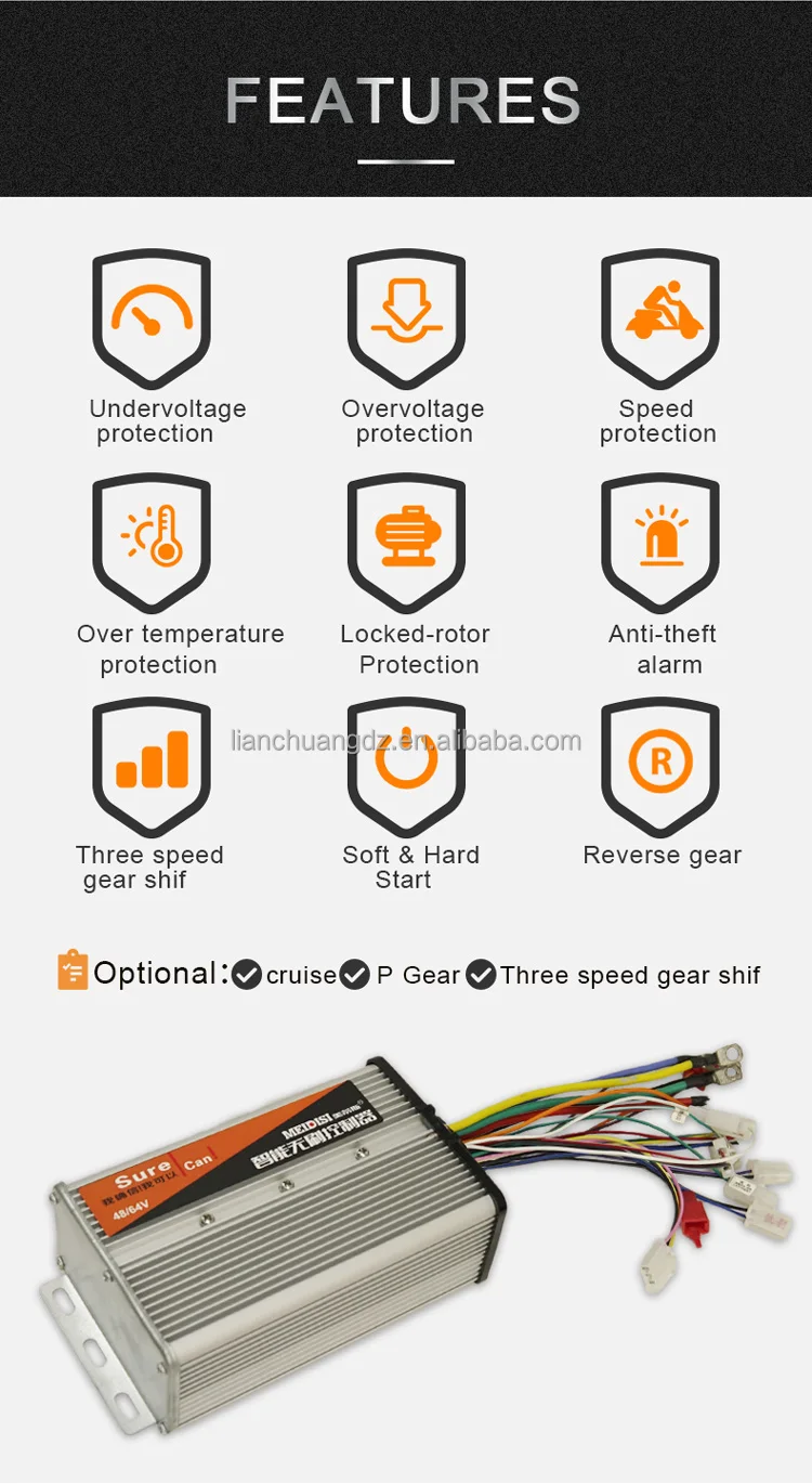 84v 1200w Brushless DC Tricycle ATV Retrofit Kit Servo Motor Controller