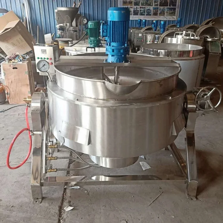 5 year guarantee gas syrup sugar garri roasting pot processing machinery cooking jacketed  kettle fryer machine with mixer price