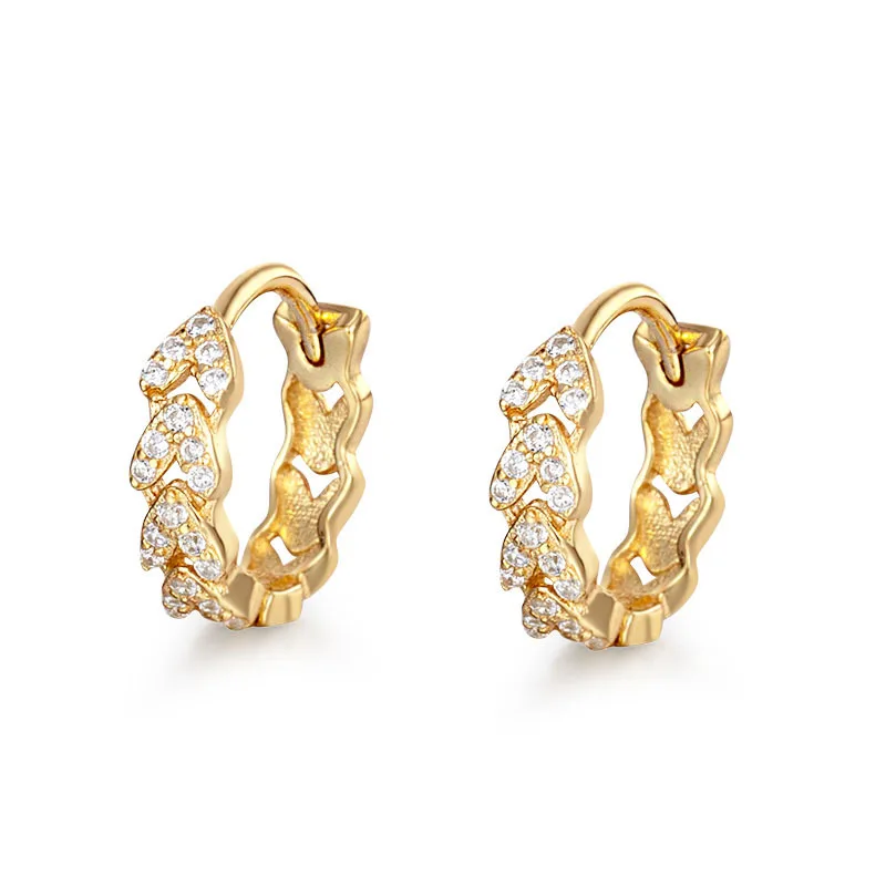 High quality 925 Silver Earrings Huggie Gold Plated Shine Pave Zircon Twisted Shape Hoop Earrings for Women