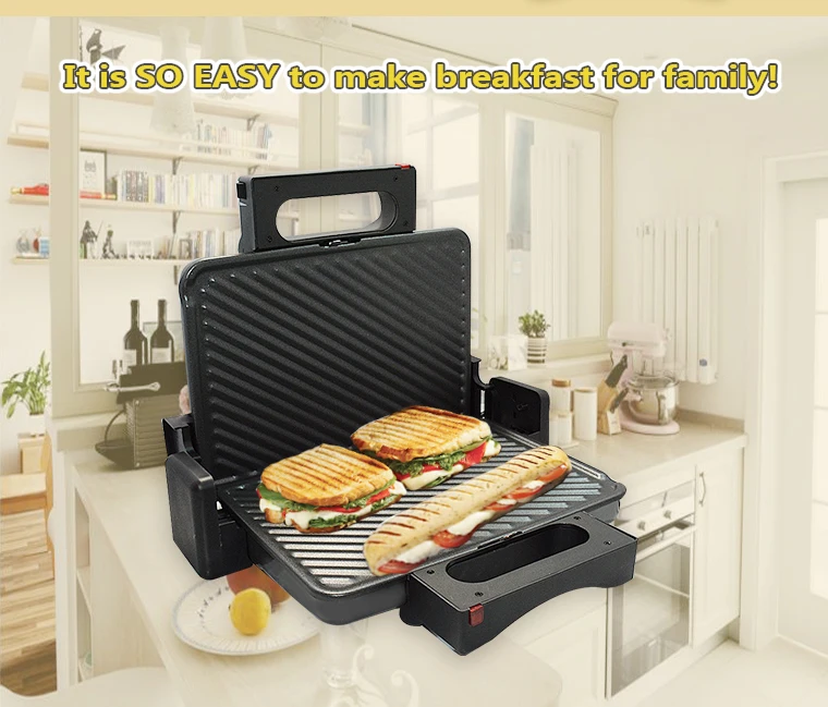 BBQ Steak Hamburger Panini Electric Sandwich Maker Grill Meat Roaster Machine Egg Frying Pan Breakfast Toaster removable