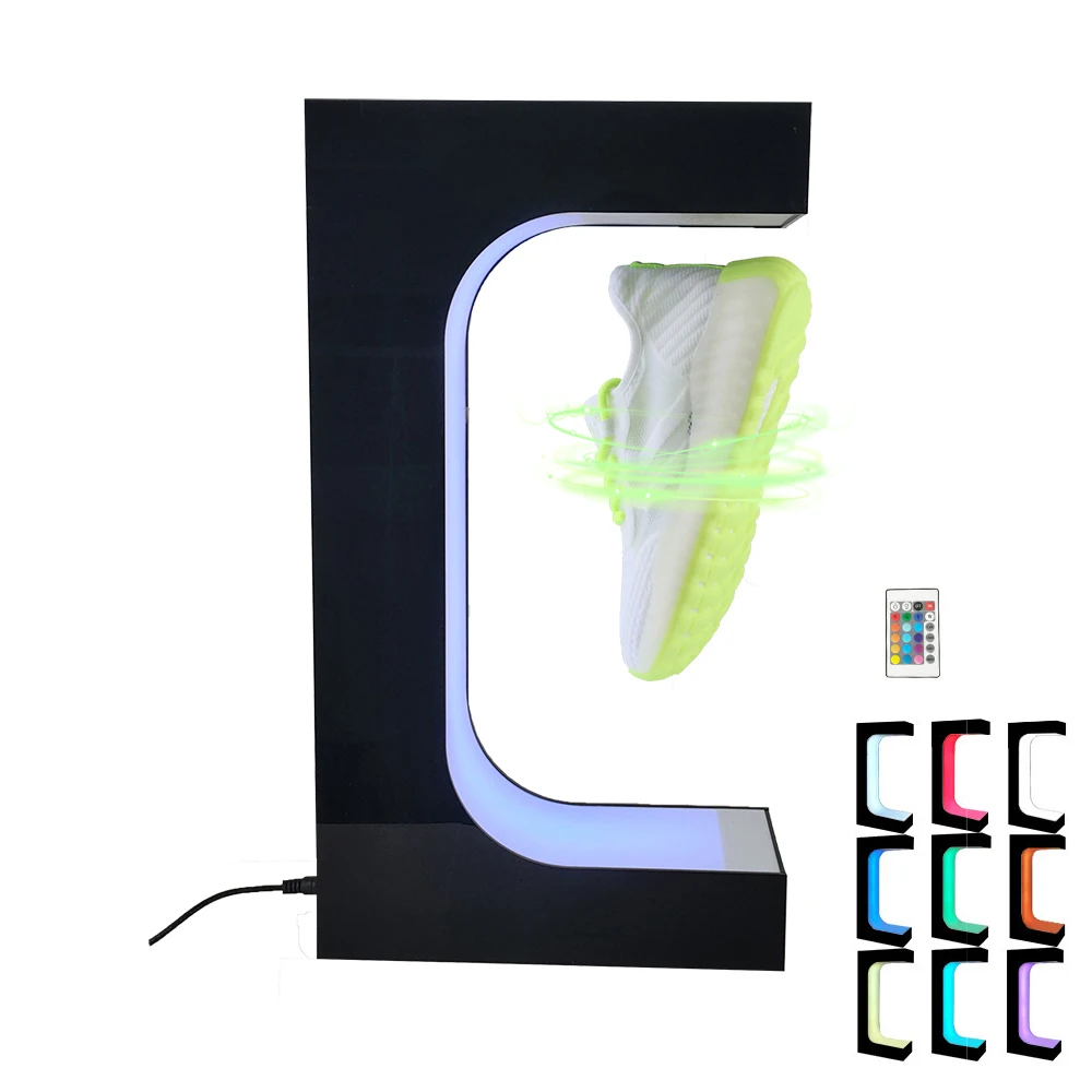High quality remote change LED  rotating magnetic levitating floating shoe display spin sneaker levitating sneaker display