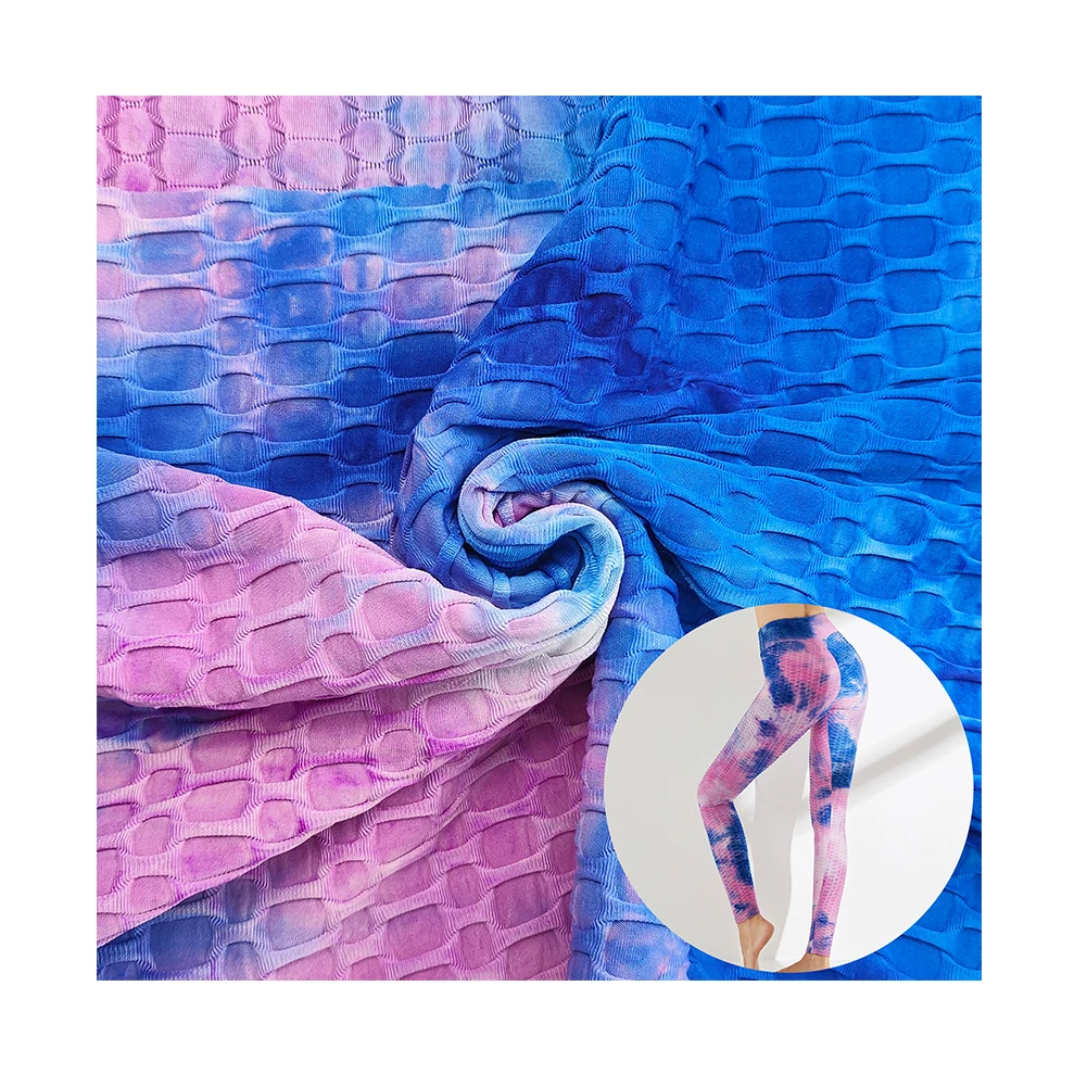 Weitai Brand New Style Polyester Spandex Jacquard Crepe Seersuck Sports Tie Dye Knitted Fabric for Yoga Pants