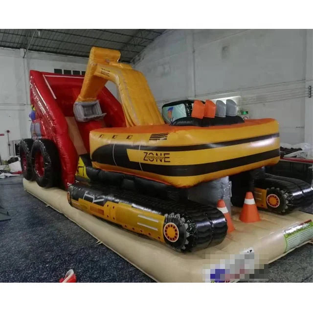 2022 New design China factory cheap kids excavator inflatable jumping slip slide for sale