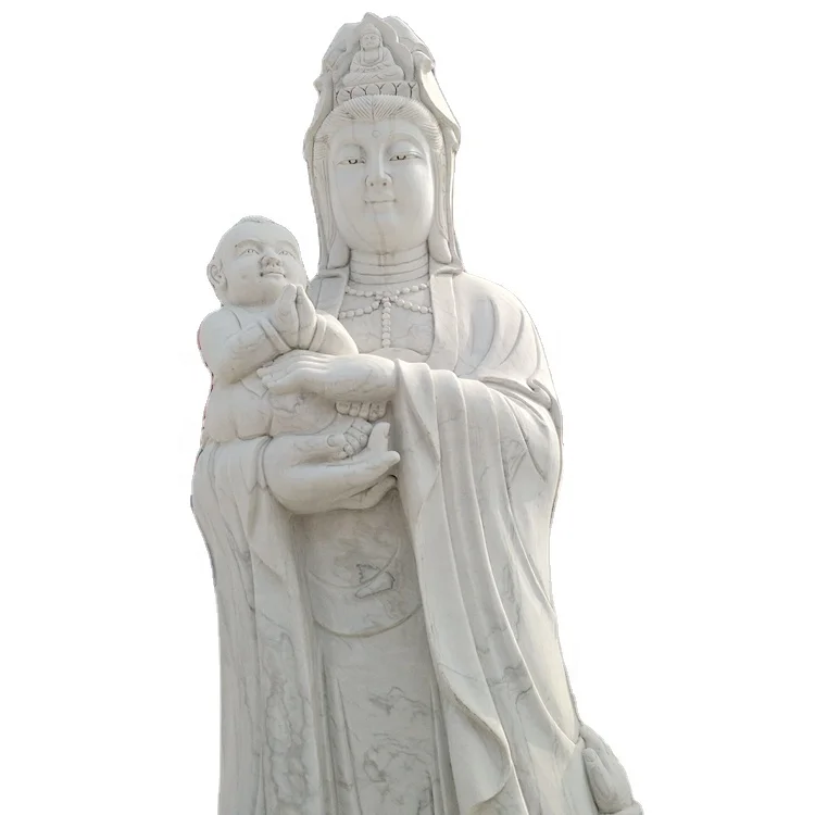 manufacturer natural white marble carved Kwan yin/Guan yin statue with child