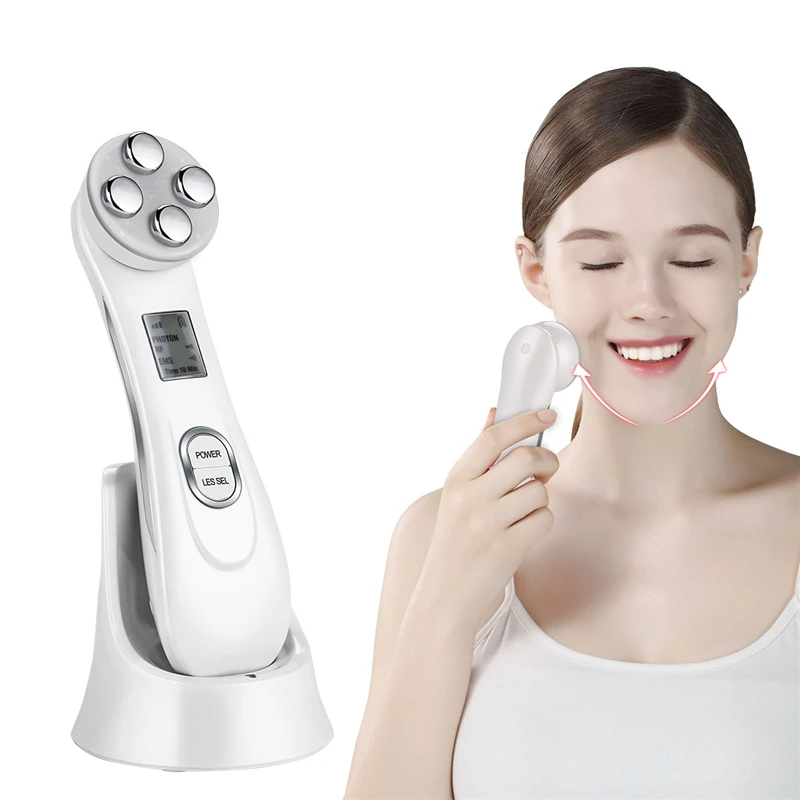 Mini portable rf facial beauty machine home equipment led photon therapy neck and face lifting massager