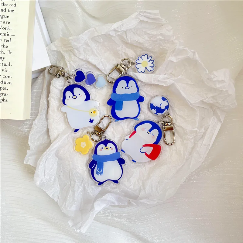 Wholesale Penguin Design Acrylic Keychain Epoxy Flash Cartoon Holographic Keychain Print Acrylic Keychain Custom LOGO