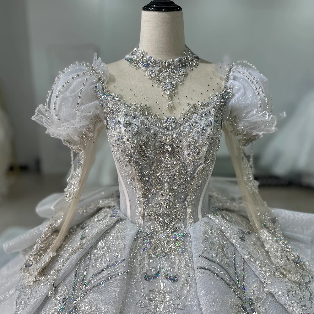 Dubai High-End Organza Luxury Sexy Wedding Dress Bow Tie Puff Sleeves diamond Beading Bridal Gown Custom Made Xs038-2