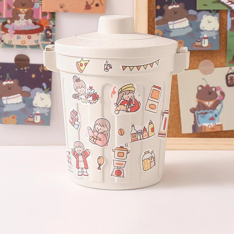 W&G Cute Girl Bedroom Dormitory Creative Pen Holder Paper Basket Storage Box Desktop Small Trash Can with Lid