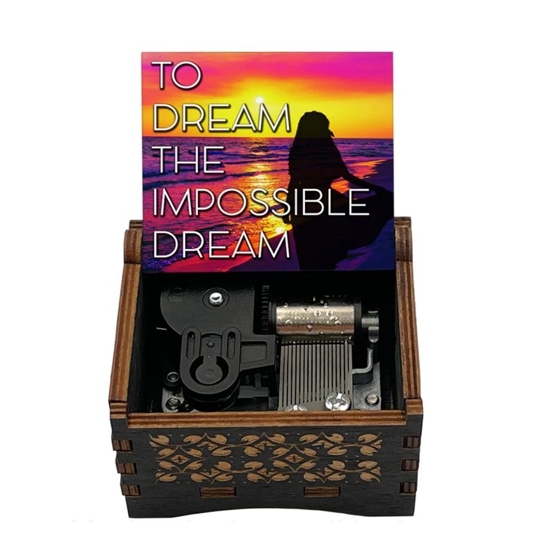 The Impossible Dream Wooden Music Box Hand Crank/Wind Up Music Movement Special Cute Wooden Gift for Friends Kids Birthday