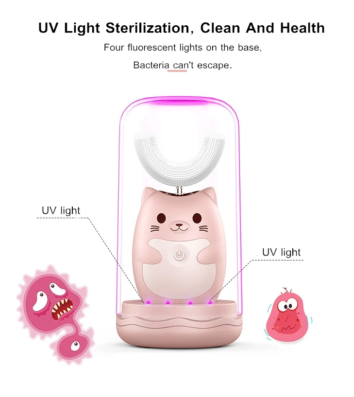 Пурпурная легкая стерилизующая Водонепроницаемая автоматическая зубная щетка U-типа на 360 градусов для защиты здоровья детей