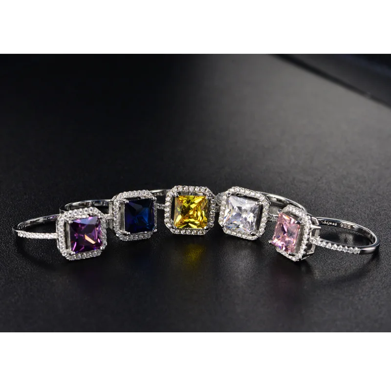 YANYI Vintage 925 Sterling Silver Super Shining Princess Square Ring Micro-inset With Diamond-filled Zircon Jewelry