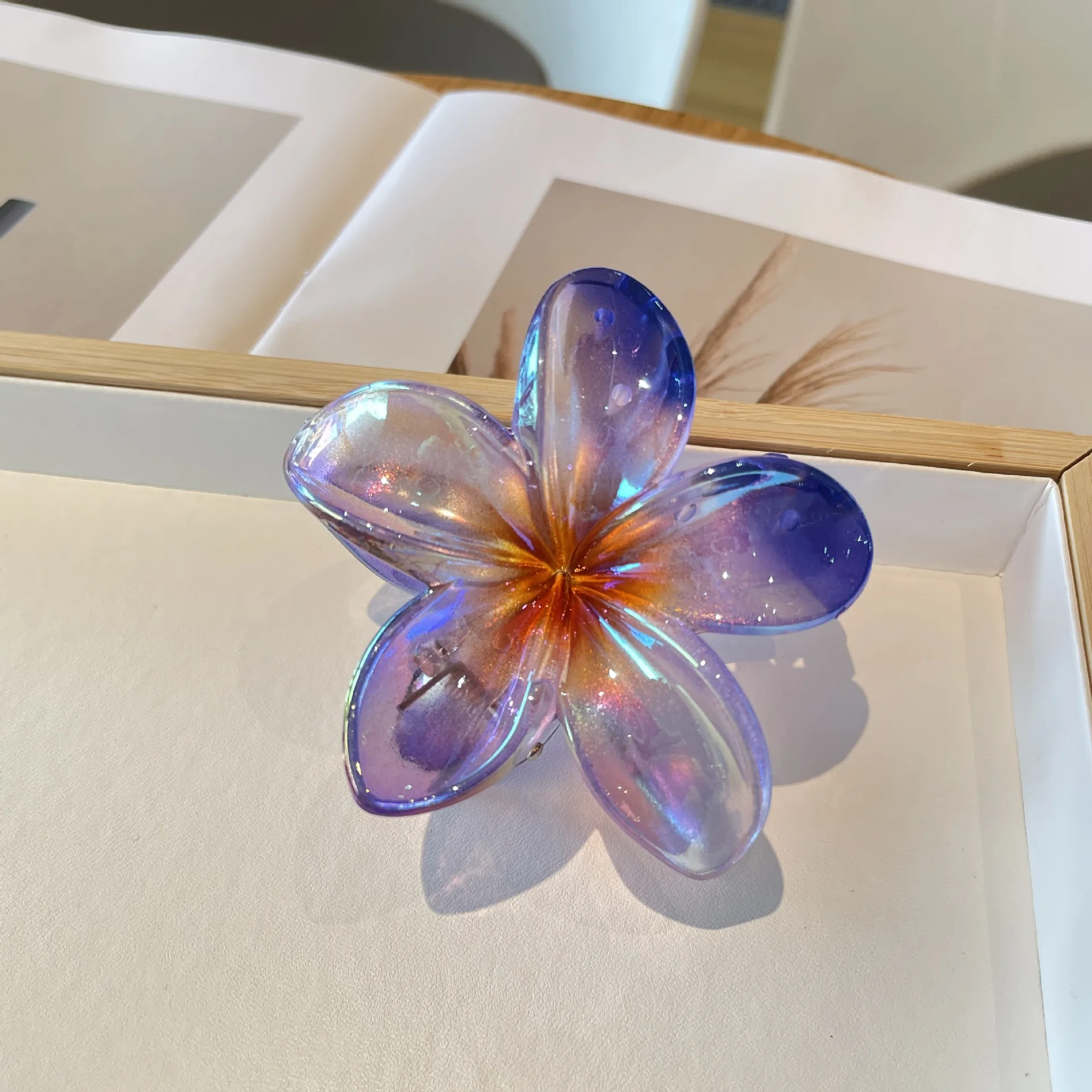 8cm Summer Boho Colorful Plumeria Hair Claw Clips Girls Hawaiian Vacation Flower Headwear Women Wedding Party Hair Accessories