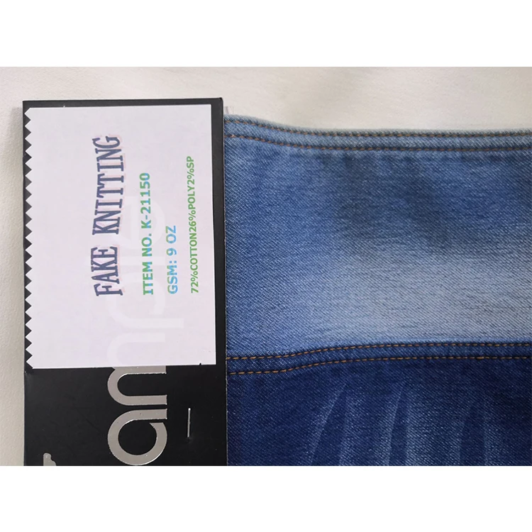 
72%Cotton 26%Poly 2%Spandex Selvedge Knitted Knitted Denim Fabric 