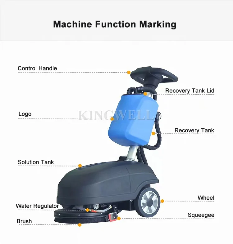 New Design Multi Functional Small Double Disc Walk Behind Push TYPE Scrubber Floor Scrubber Machine