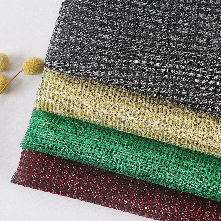 New design diamond mesh knit lurex metallic yarn dyed line rectangle checks moonlight fabric