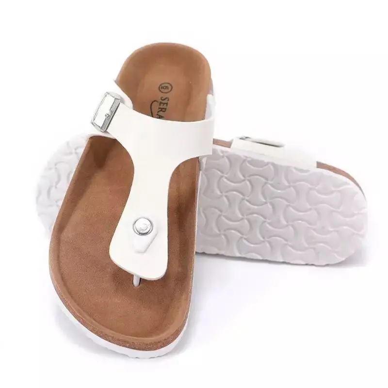 Top Quality Wholesale women Buckle Straps Cork Sole Sandals with Cow Leather Foot bed Summer Sandals