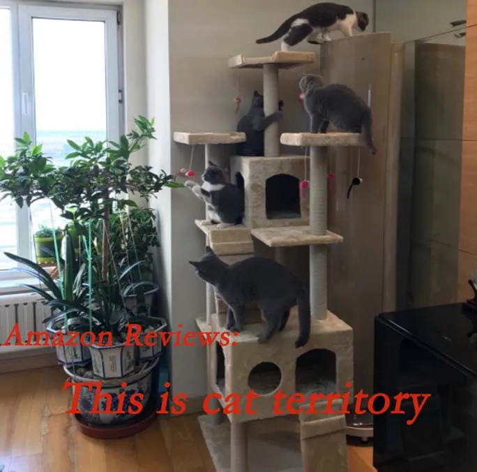 Amazon Hot Sale 186 cm Cat Tree Scratch Pet Scratcher Wood Tower Furniture Tower Cat Tree Wooden Cat Tree
