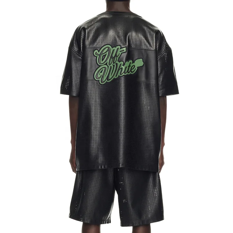 Custom Embroidery Logo Streetwear Plain Tee Shirt And Shorts 2 Pieces Set Casual PU Leather T Shirt Shorts Set Tracksuit for men
