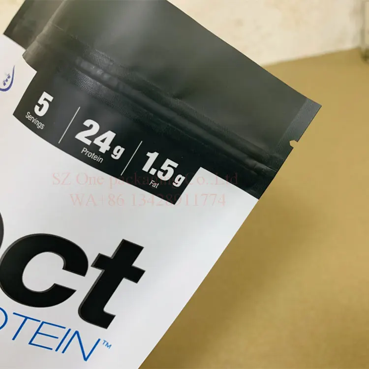 Цифровая печать низкий минимальный заказ стоячий сывороточный протеиновый порошок казеин упаковка пищевой пакет с алюминиевой фольгой resealabe молния