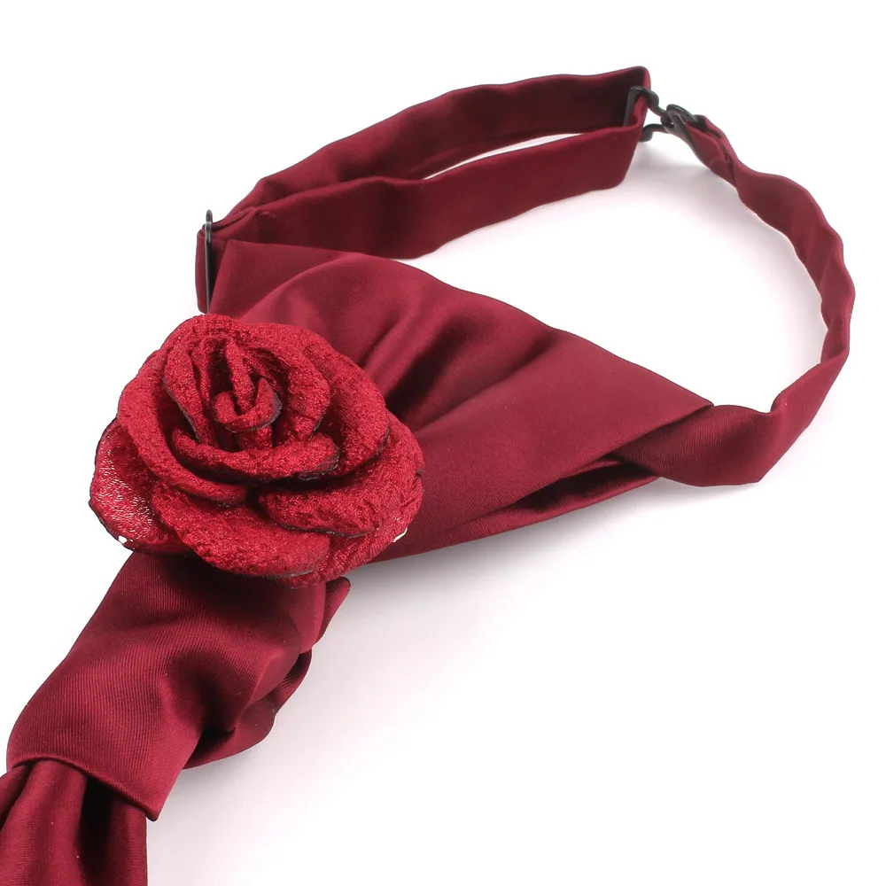 Handmade Rose Floral Neck Ties For Men Women Solid Flower Tie Luxury Neckties For Wedding Banquet Wine Red Necktie Gravata Gifts