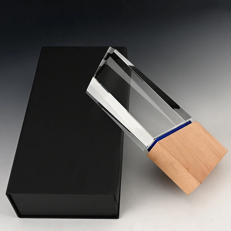 Shining  blank wooden trophy Crystal Cup Solid Wood award  Creative Excellent Employee Award