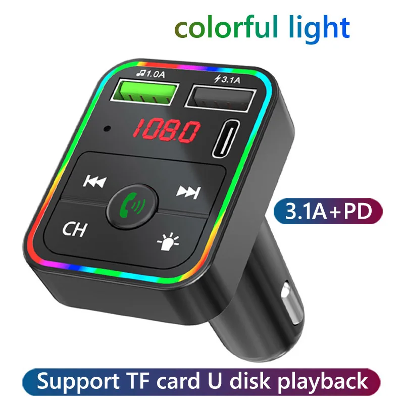 OEM двойной USB Тип C порт светодиодный свет TF карта Радио громкой связи автомобильный комплект зарядное