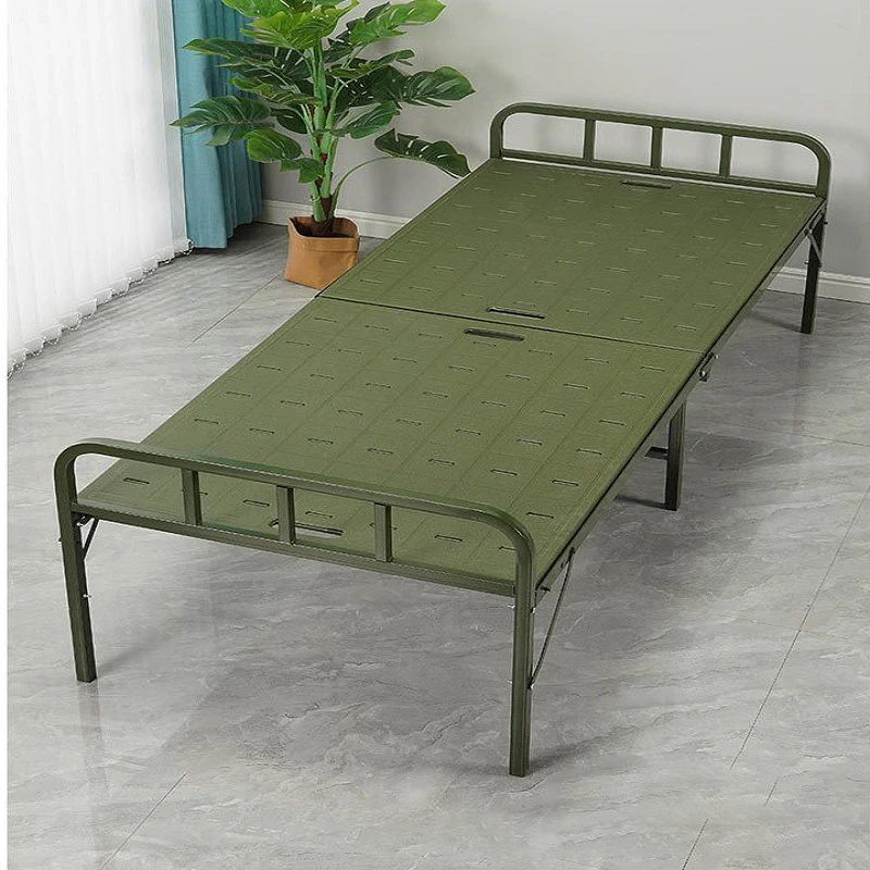 Modern Single Portable Iron Steel Metal Folding Bed with Solid Wood Low Price Foldable Mattress Bedroom Hotel Factory Wholesale