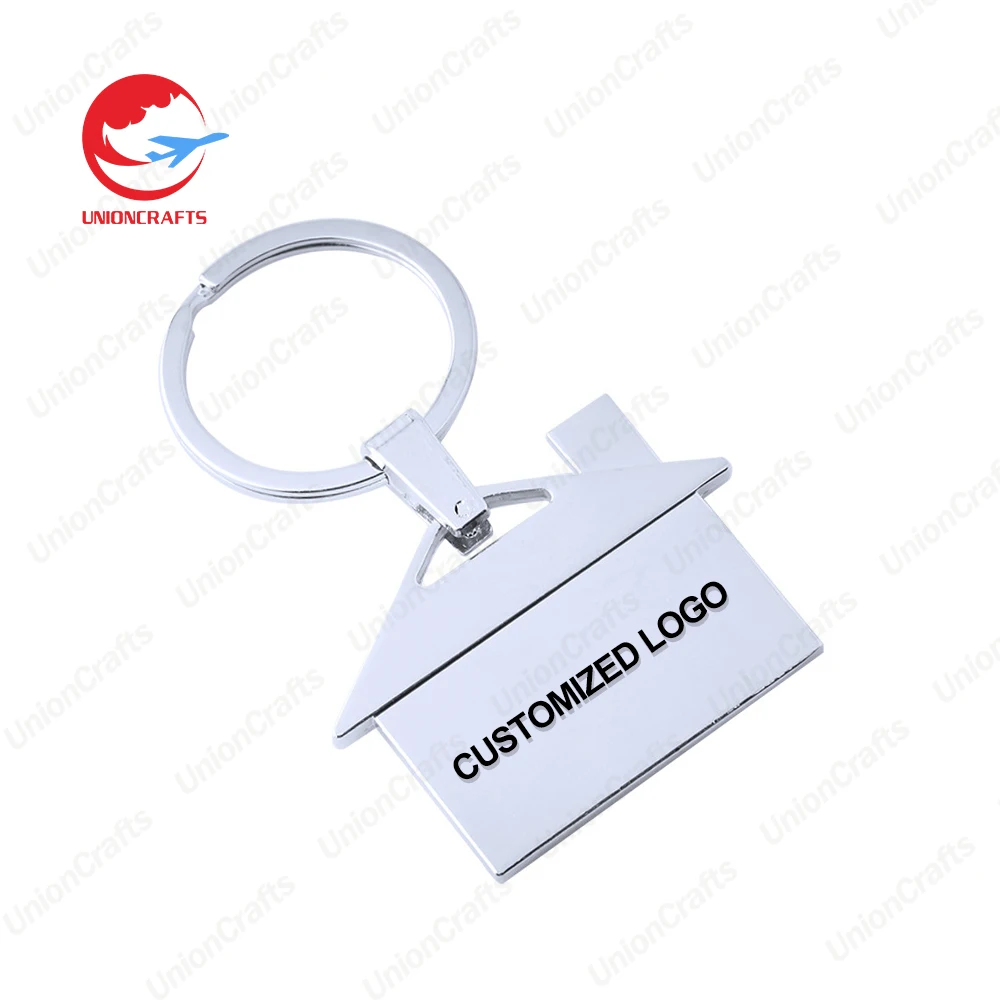 Promotional souvenirs metal keyring wholesale personalized sublimation alloy custom logo house shaped keychains with logo