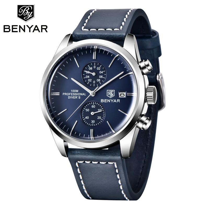 BENYAR 5187M модные кожаные кварцевые часы в стиле милитари спортивные Многофункциональный синхронизации код