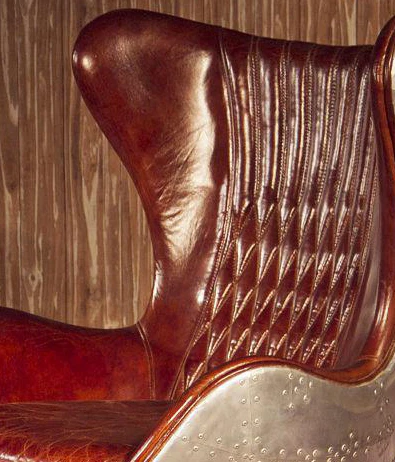 Antique Living Hotel Reception Lobby Room Fiberglass Aluminum Rivet Vintage Genuine Leather Tilt-Swivel Mechanism Lounge Chair