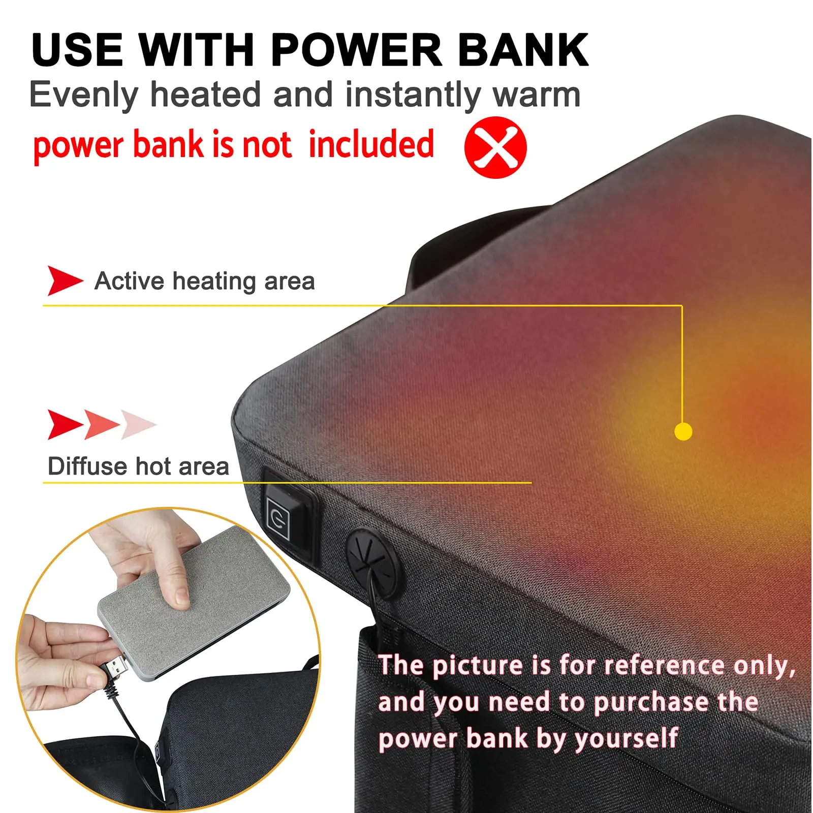 Adjustable Temperture Heating Seat Pad USB Battery Heating ,Portable Heated Cushion  for Outdoor Camping, Fishing