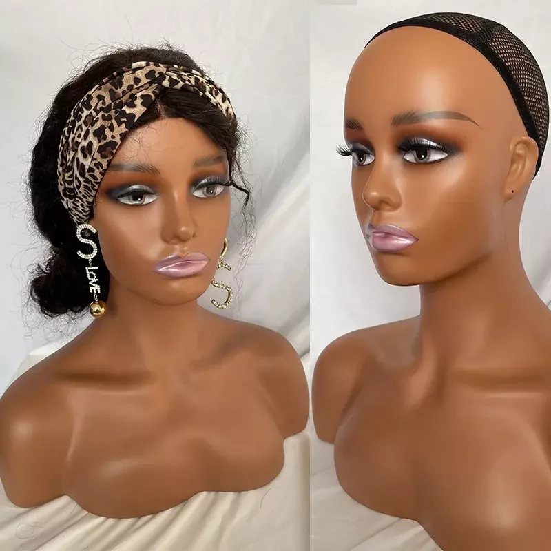 Wholesale  Brown Mannequin Head with Shoulders Plastic Pink Lips Make up for Wigs Earrings Hat Display