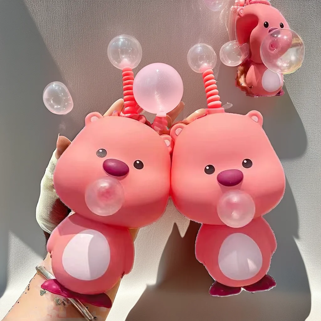 Wholesale Little Beaver Kawaii Keychain Creative Ruby Model Blowing Bubbles Toy Plastic Office Accessories and Student Gift
