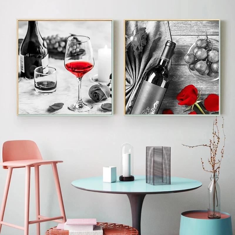 Red Wine Cup Rose Picture Home Decor  Nordic Canvas Painting Minimalist Poster flower wall art prints