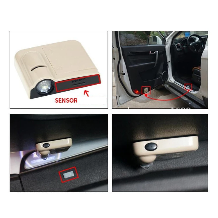 Car Accessories Cordless Door Warning Projector Light Decoration Custom Logo Lamp LED Car Welcome Projector Light