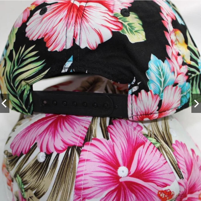 Wholesale Blank Hawaiian Black Pink Flowers Flat Bill Visor Cotton Full Floral Snapback Hats
