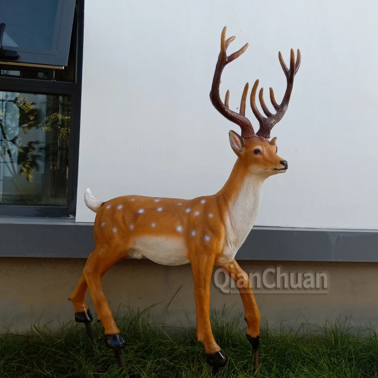 FRP sika deer ornaments painted deer outdoor garden lawn decoration animal model statue