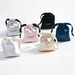 Boyang Wholesale Small Drawstring Pink Silk Satin Jewelry Pouch Bag Custom Logo