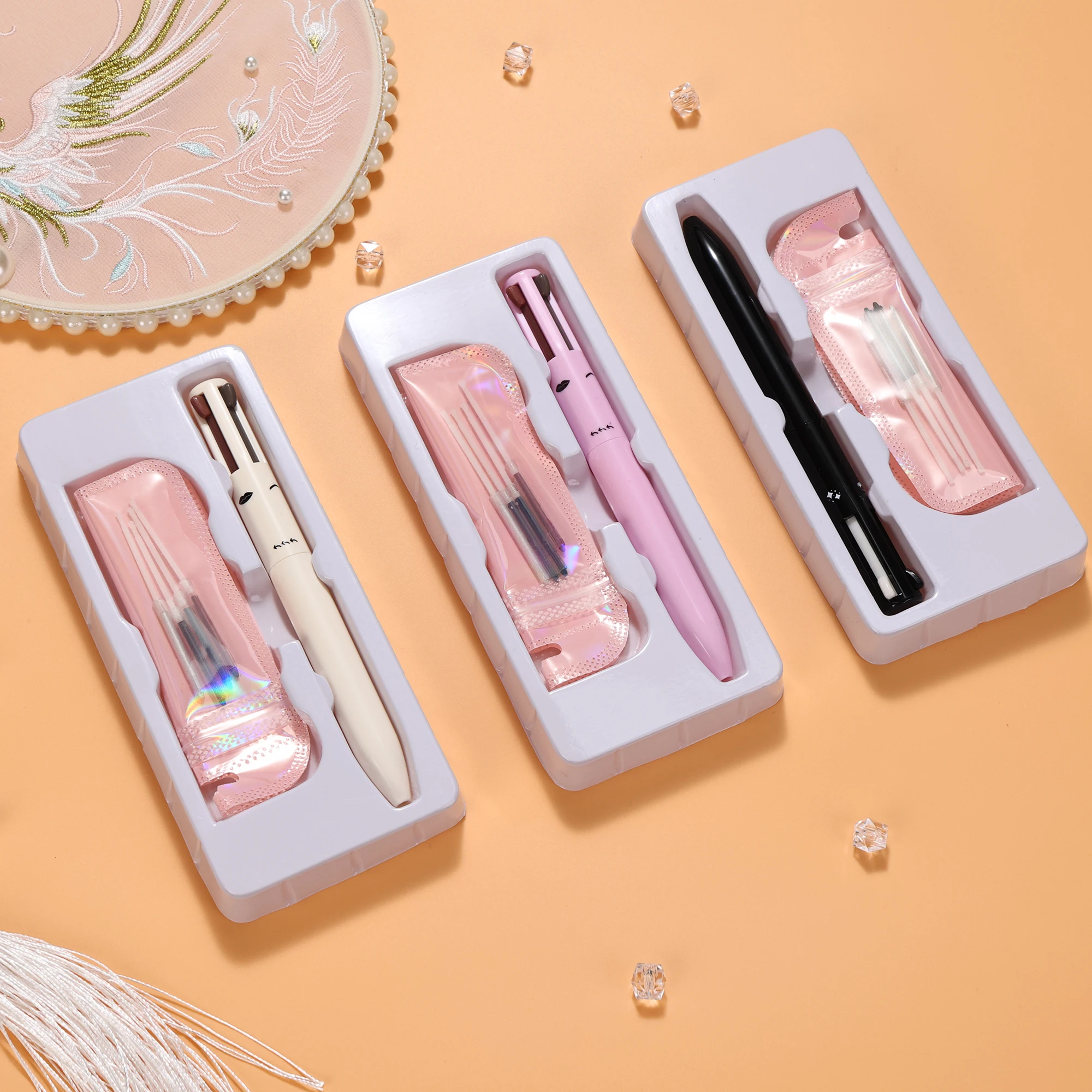 Multi Use 4 In 1 Cosmetics Private Label Eyeliner Lipliner Highlighter Eyebrow Pencil Custom Logo Makeup Pen with refill set