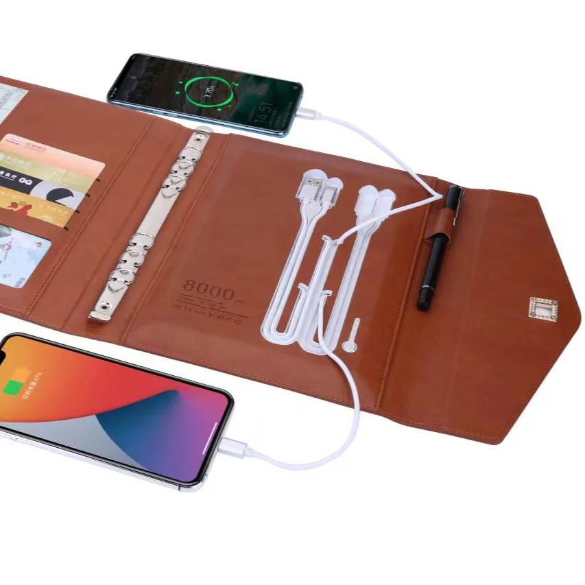 A5 Tri-folded Power Bank Notebook Agenda Planner with  USB Flash Drive Lamp All in One Notepad for Office