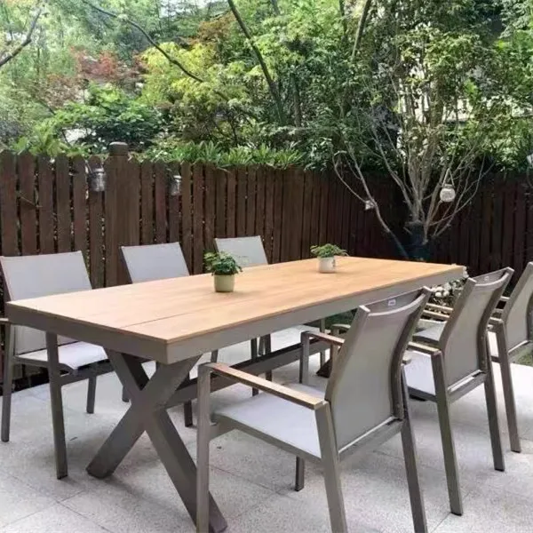 2022 Outdoor patio garden Furniture Aluminum Frame wood restaurant patio outdoor dining table