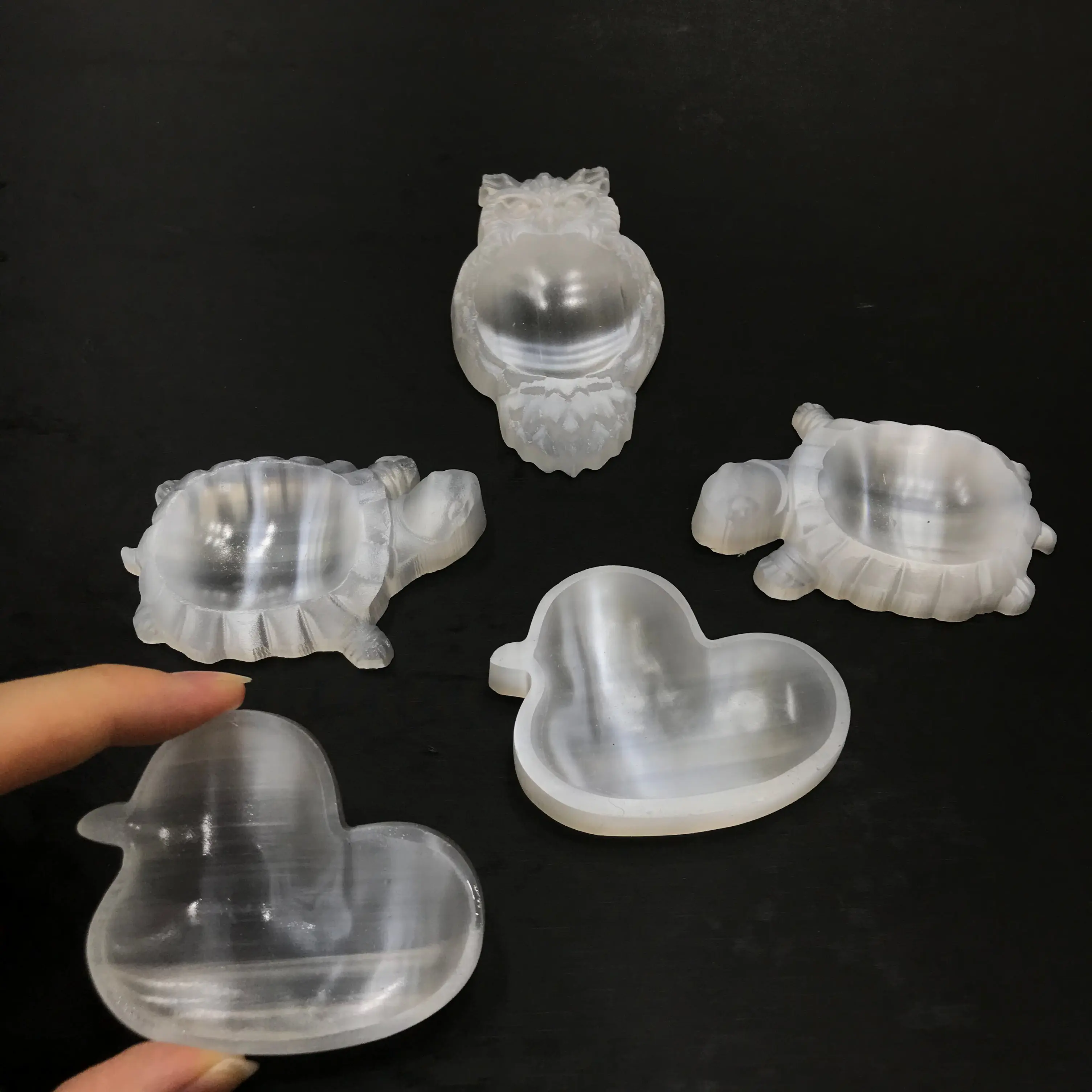 Wholesale Natural Clear Selenite Crystal Owl Duck Turtle Bowl For Home Decoration Gifts