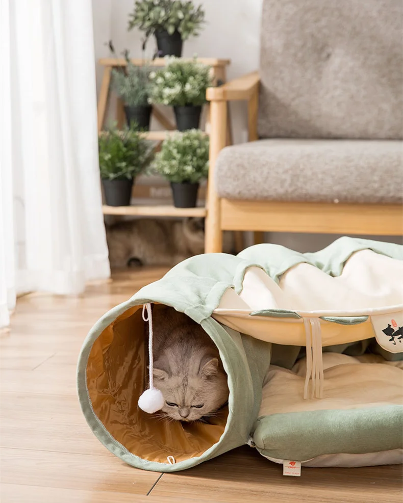 2 in 1 large Cozy Luxury Indoor Dual-use detachable Cat Interactive Toys cats tunnel with bed