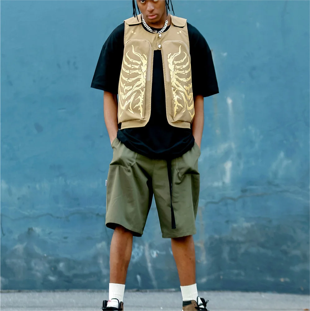 Sleeveless button overalls Jacket Unsex utility skeleton Vest Multi-pocket Functional vest men overalls utility vest