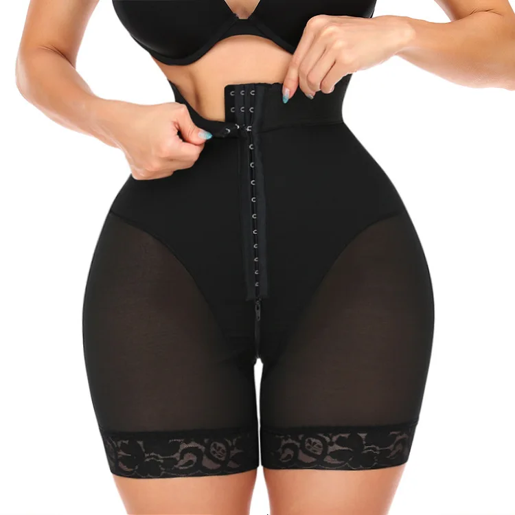 Women plus size high waist body-buiding hip pants lace zipper crotch multi-breasted butter lifting tummy control panty