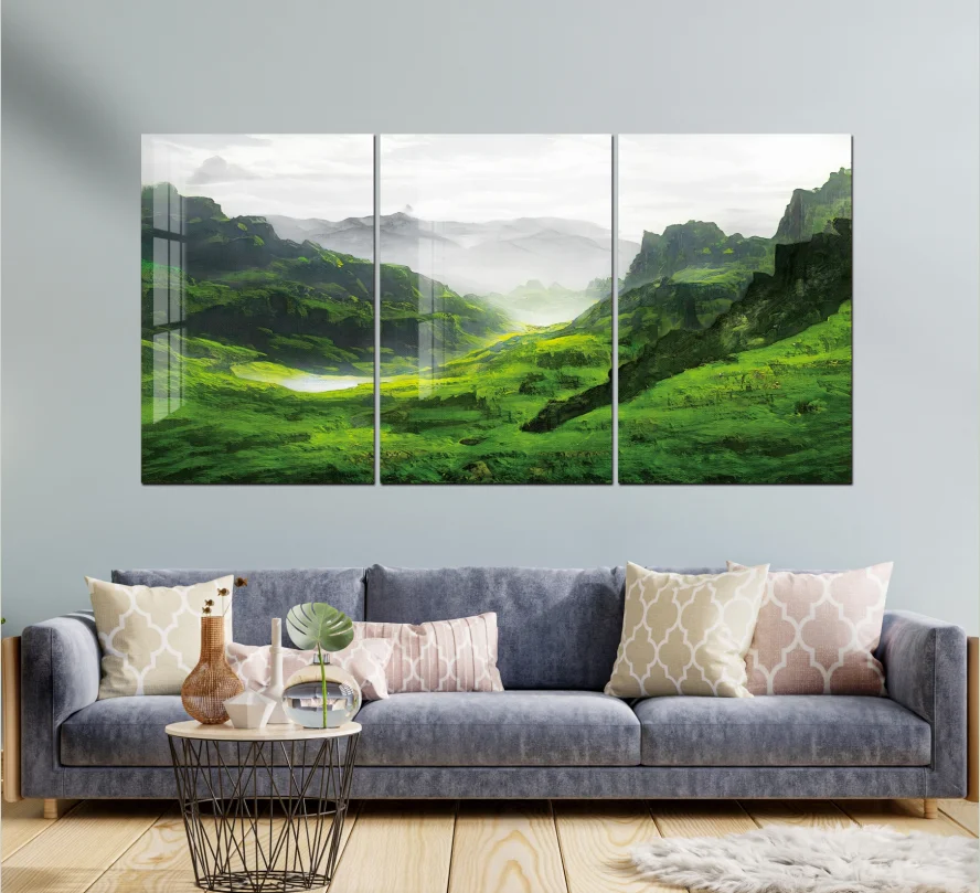 HD Mountains and Water Fall Acrylic Wall Art Decorative Painting Digital Painting Photo Gallery Office Living Room Sunset