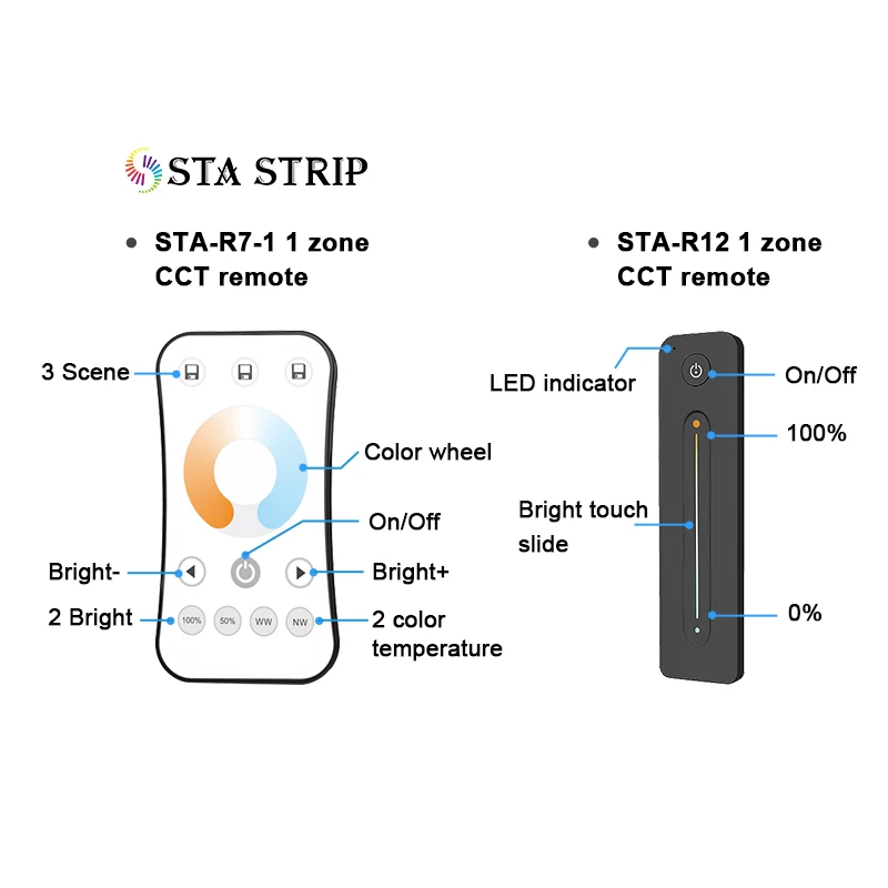 R7-1 12-24VDC двухцветная настройка температуры CCT пульт дистанционного управления RF2.4g беспроводной сенсорный колесный светодиодная лента переключатель света диммер