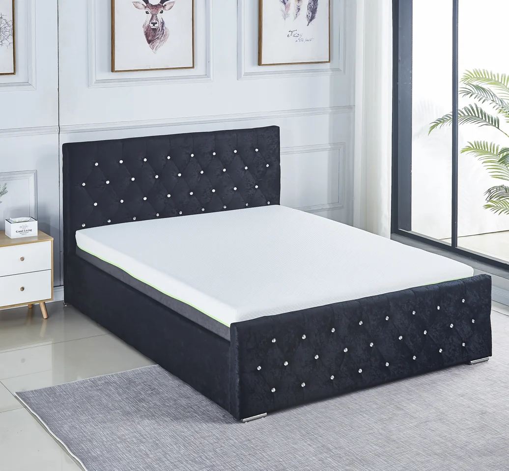 Free Sample Modern Soft Bed Frames Set Room Furniture Set luxury bed Fabric Slatted King Queen Size Wood Velvet Bed with Frame
