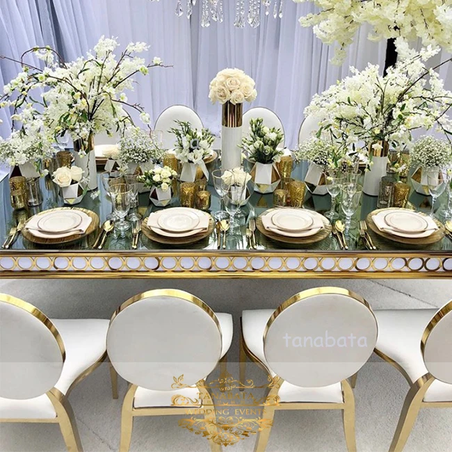Hot sales stainless steel wedding design modern gold dining tables and chairs