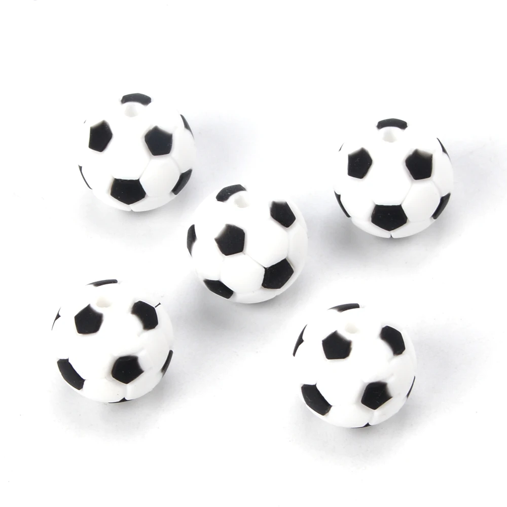 Low Moq Wholesale Baby Teething Round Food Grade Silicone Beads BPA Free Silicone Focal Sports Football Beads Diy Keychain